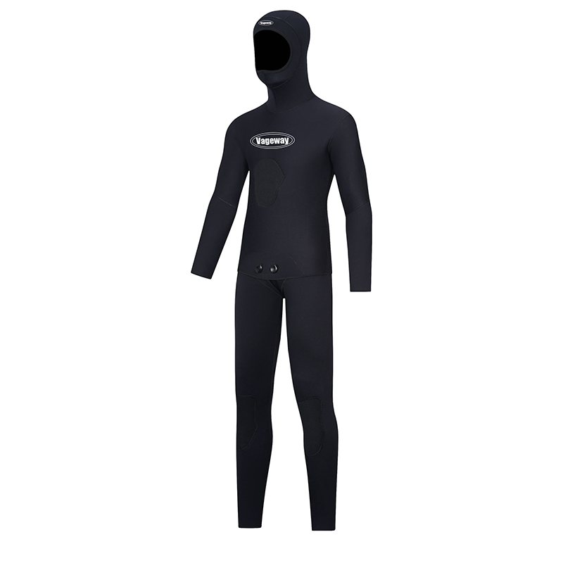 China 5mm CR neoprene inside open cell outside nylon two piece all black spearfishing  mens wetsuit Manufacturer and Supplier